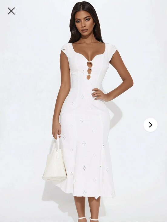 Fashion Nova Dresses & Skirts - Fashion Nova White Eyelet Cutout Midi Dress